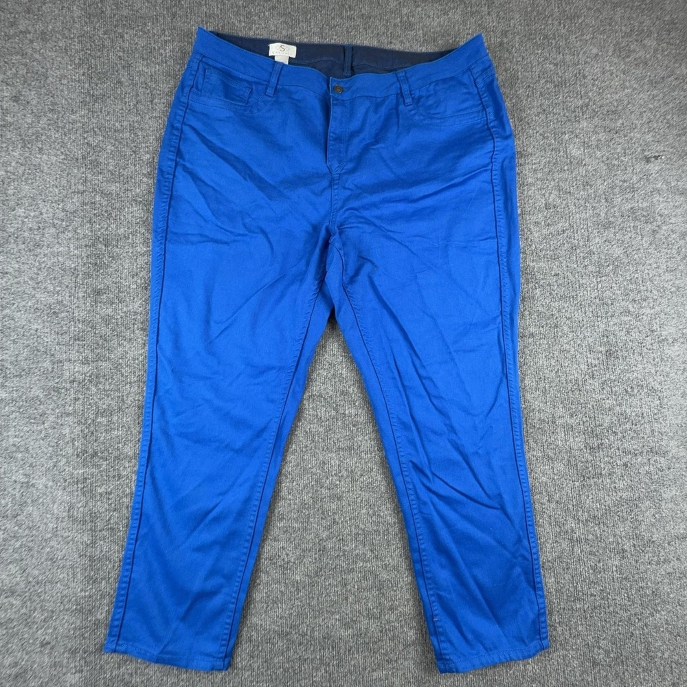 OSO Casuals Pants Womens 22W Blue Twill Chino Stretch Zip Pockets Plus Size